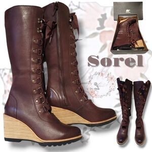 🆕️ Sorel "After Hours" Tall Redwood Boots. Wedge Heel size 8.5